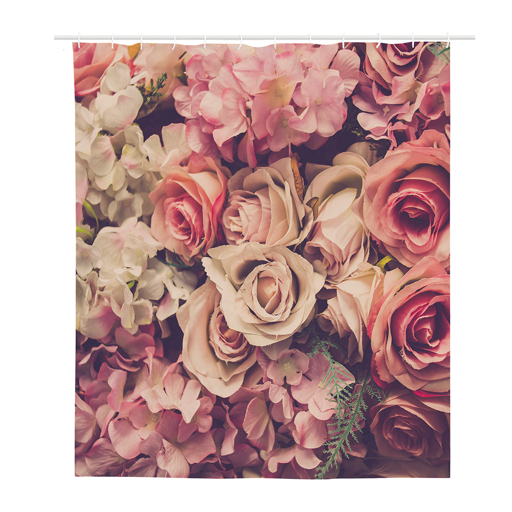 Retro Pink Roses Floral Print Polyester Shower Curtain