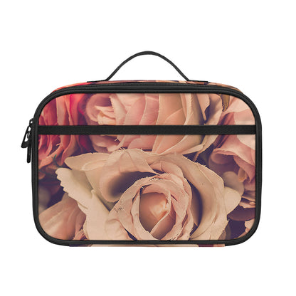 Retro Pink Roses Floral Print Portable Lunch Bag