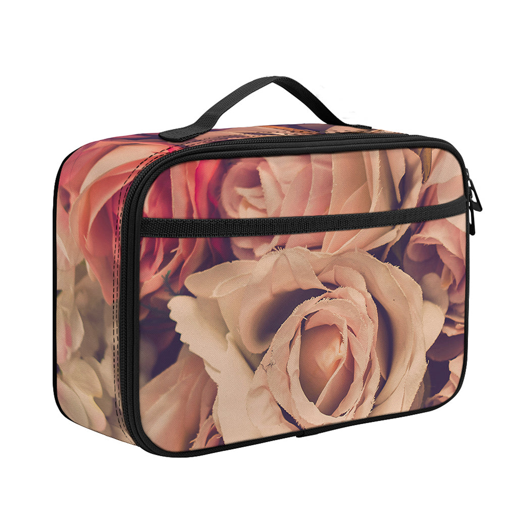 Retro Pink Roses Floral Print Portable Lunch Bag
