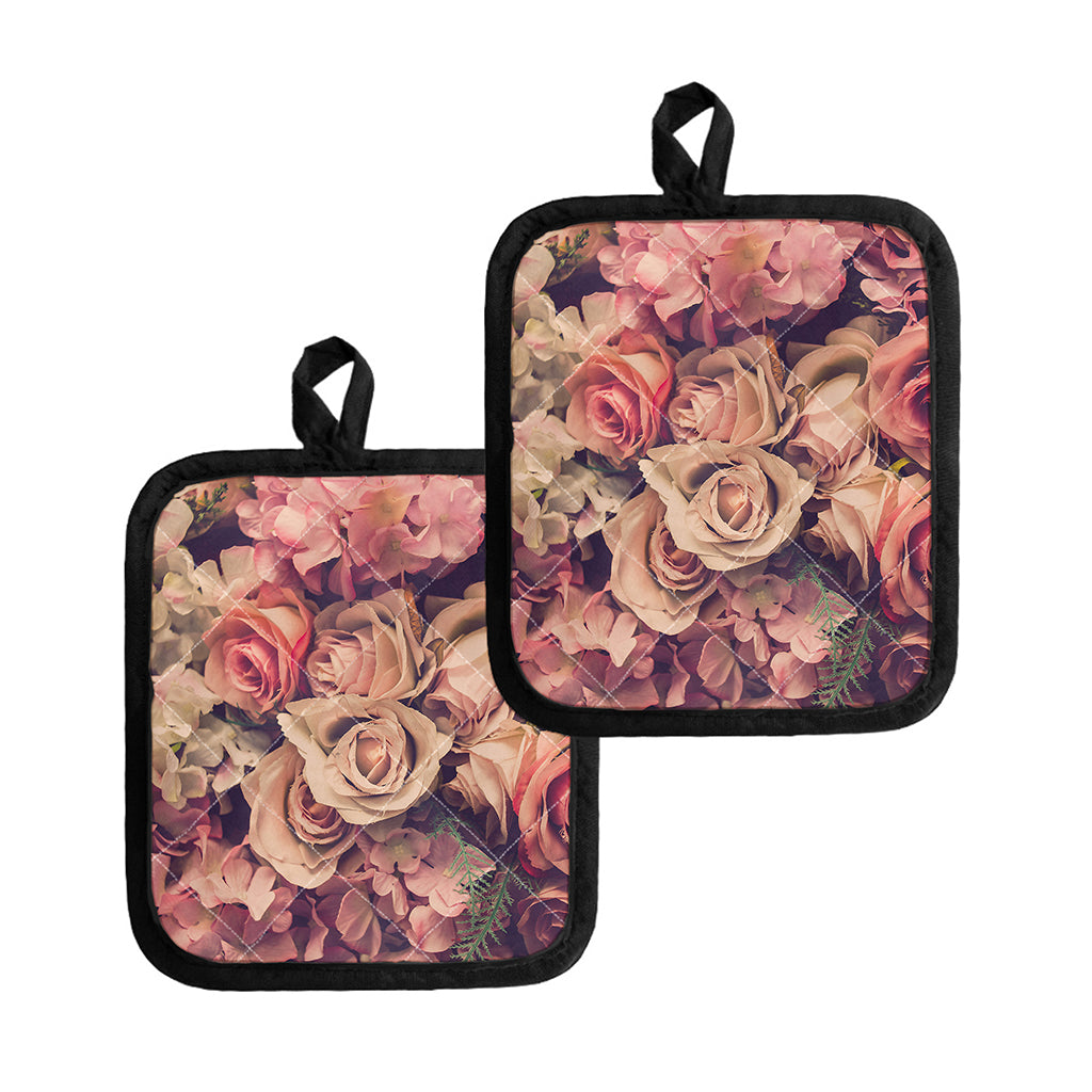 Retro Pink Roses Floral Print Pot Holders