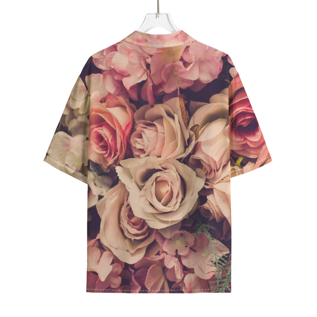 Retro Pink Roses Floral Print Rayon Hawaiian Shirt