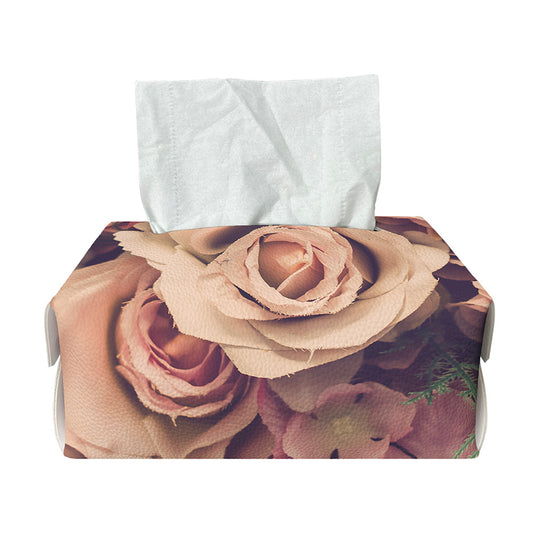 Retro Pink Roses Floral Print Rectangle Tissue Box Cover