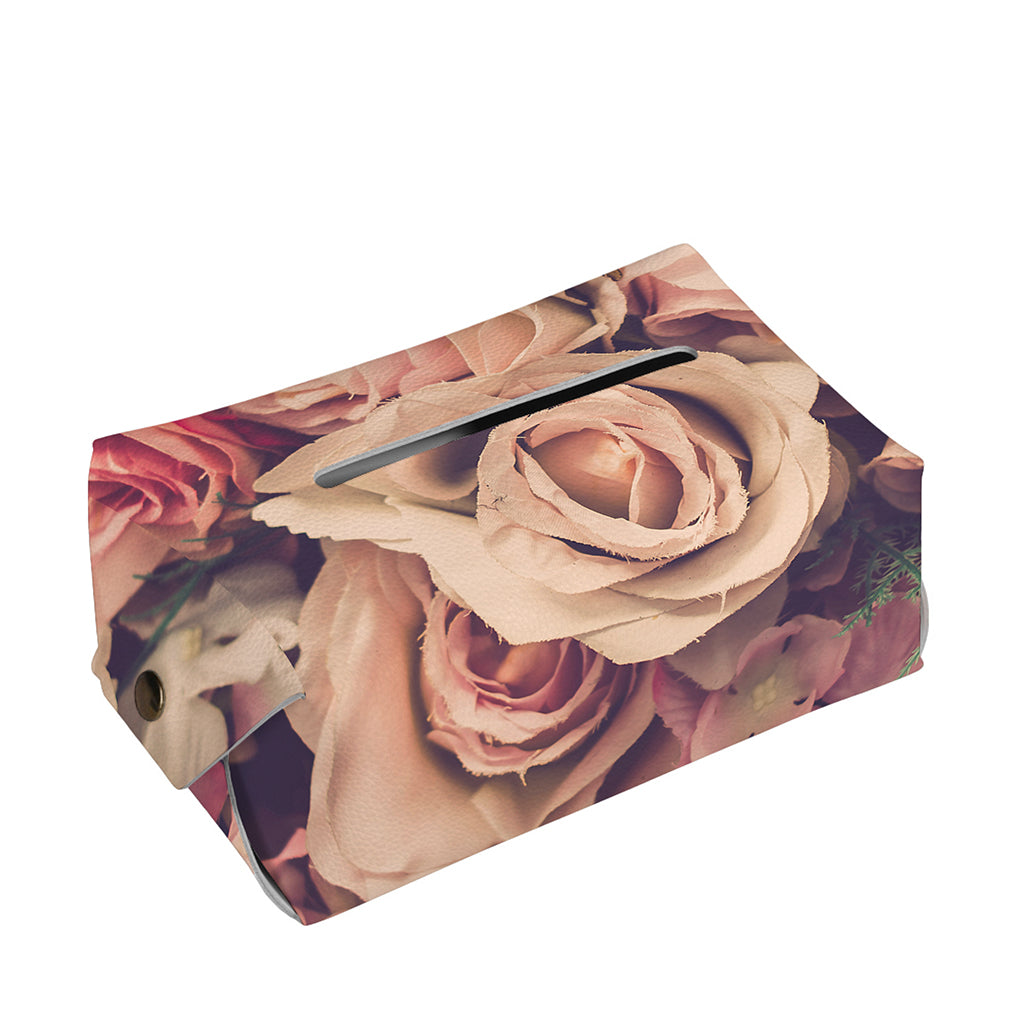 Retro Pink Roses Floral Print Rectangle Tissue Box Cover