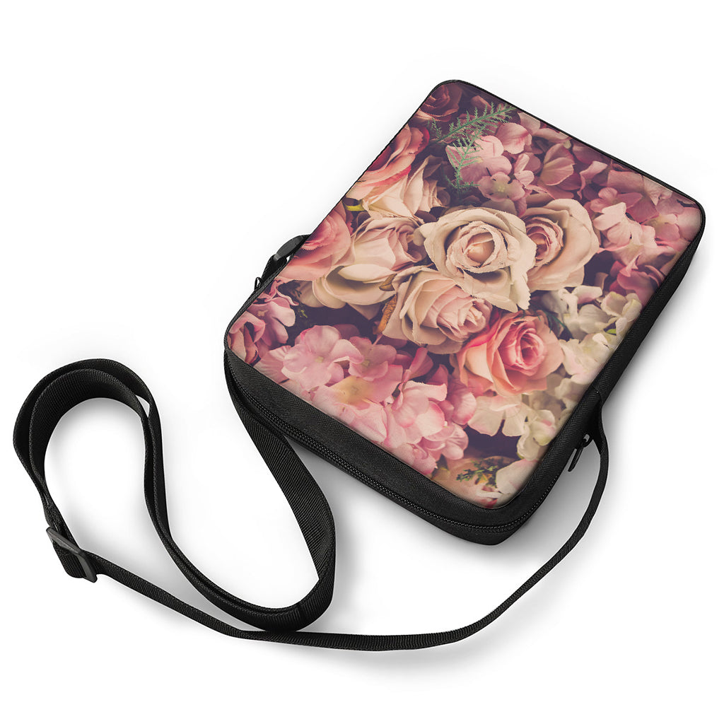 Retro Pink Roses Floral Print Rectangular Crossbody Bag