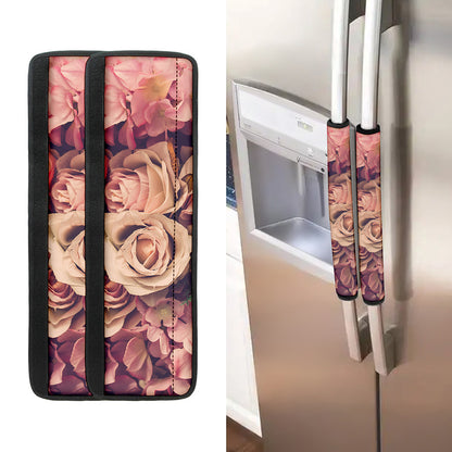 Retro Pink Roses Floral Print Refrigerator Handle Covers