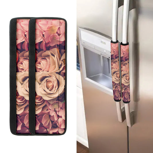 Retro Pink Roses Floral Print Refrigerator Handle Covers