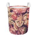 Retro Pink Roses Floral Print Round Laundry Basket