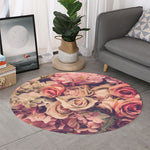 Retro Pink Roses Floral Print Round Rug