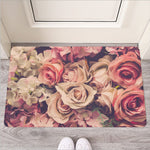 Retro Pink Roses Floral Print Rubber Doormat