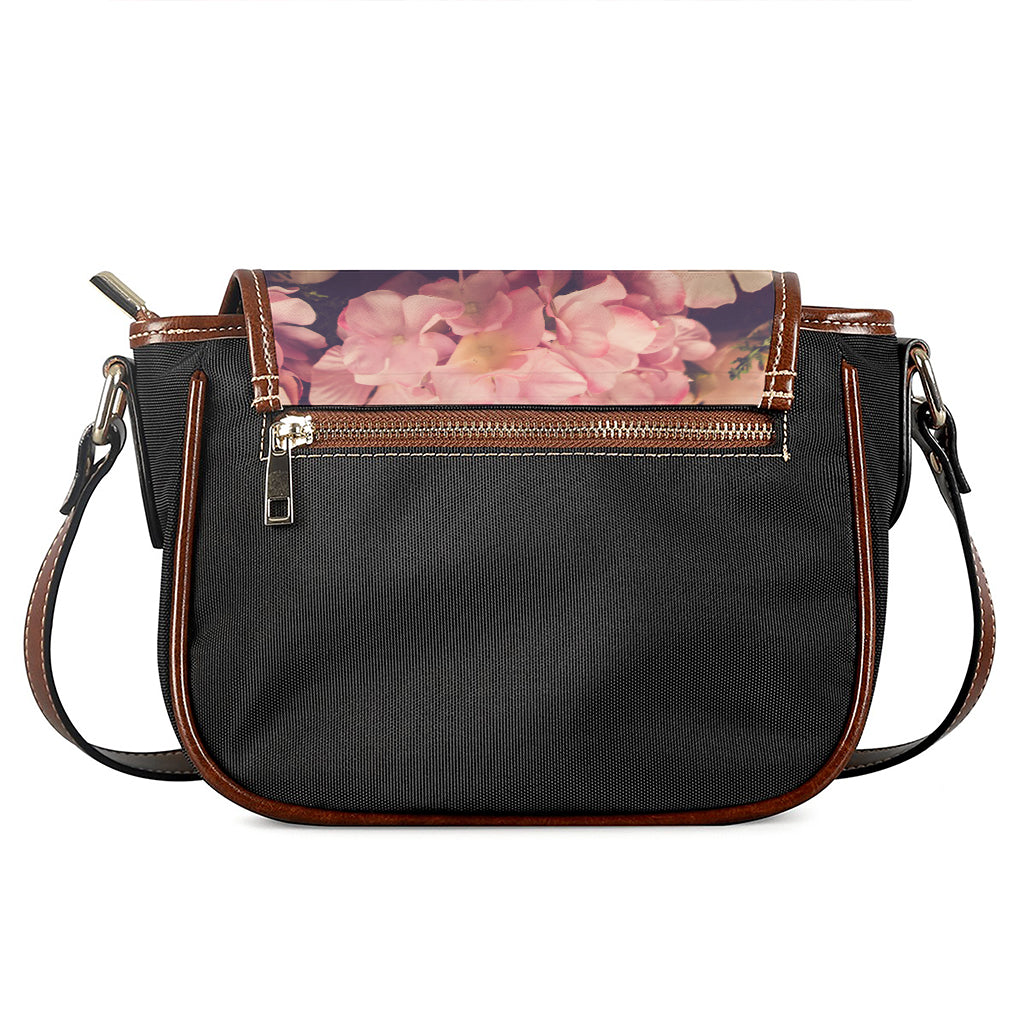 Retro Pink Roses Floral Print Saddle Bag