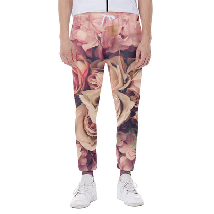 Retro Pink Roses Floral Print Scuba Joggers