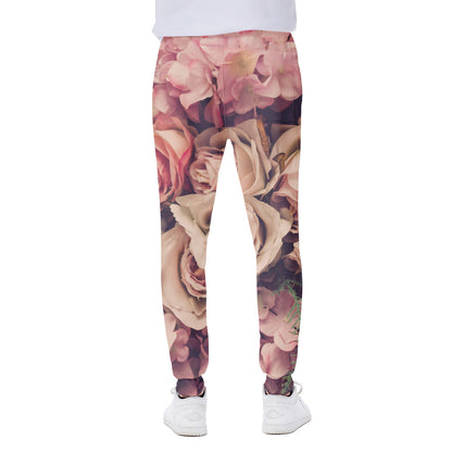 Retro Pink Roses Floral Print Scuba Joggers