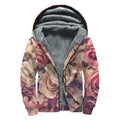 Retro Pink Roses Floral Print Sherpa Lined Zip Up Hoodie