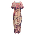 Retro Pink Roses Floral Print Short Sleeve Long Nightdress
