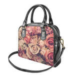 Retro Pink Roses Floral Print Shoulder Handbag