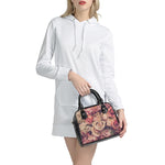 Retro Pink Roses Floral Print Shoulder Handbag