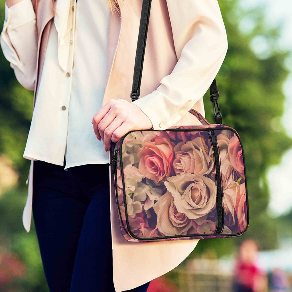 Retro Pink Roses Floral Print Shoulder Strap Bible Bag