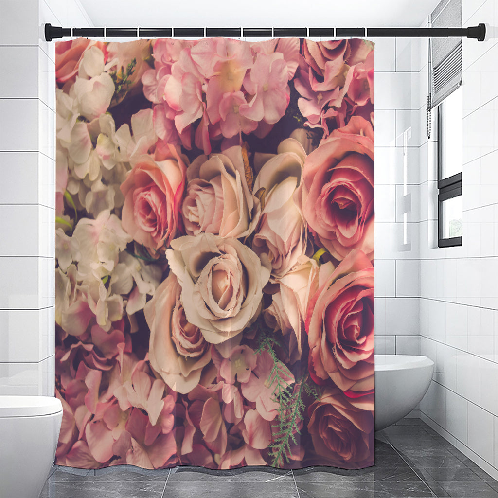 Retro Pink Roses Floral Print Shower Curtain