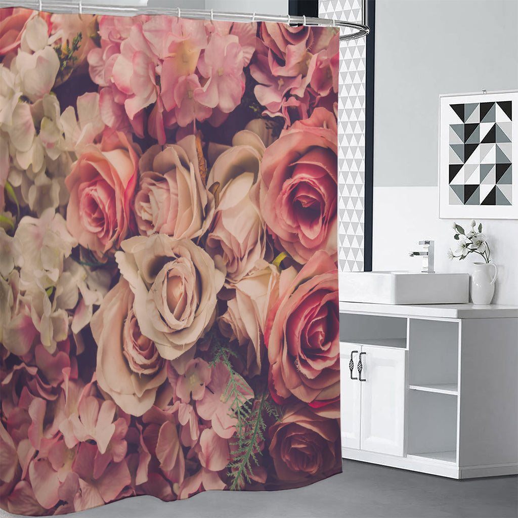 Retro Pink Roses Floral Print Shower Curtain
