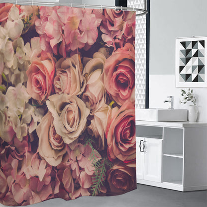 Retro Pink Roses Floral Print Shower Curtain
