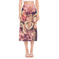 Retro Pink Roses Floral Print Side Slit Midi Skirt