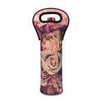 Retro Pink Roses Floral Print Single Neoprene Wine Tote
