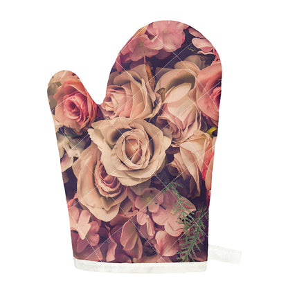 Retro Pink Roses Floral Print Single Oven Mitt