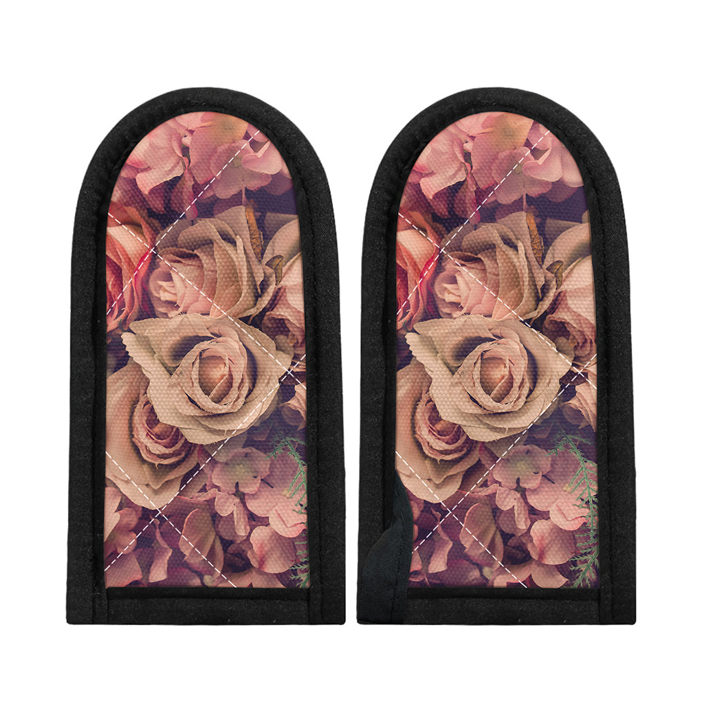 Retro Pink Roses Floral Print Skillet Handle Cover
