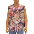 Retro Pink Roses Floral Print Sleeveless Baseball Jersey