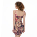Retro Pink Roses Floral Print Sleeveless Bodycon Dress