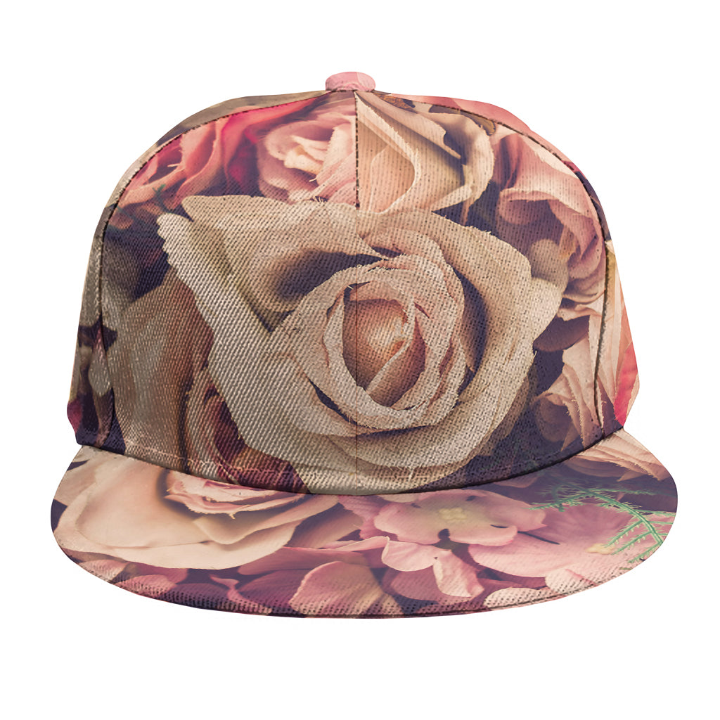 Retro Pink Roses Floral Print Snapback Cap