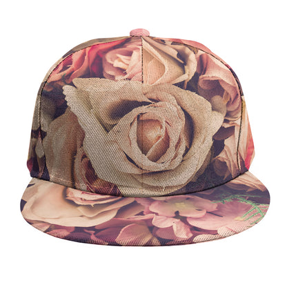 Retro Pink Roses Floral Print Snapback Cap