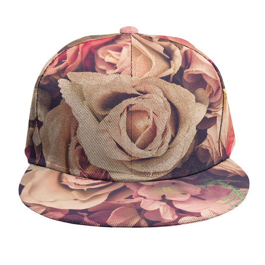 Retro Pink Roses Floral Print Snapback Cap