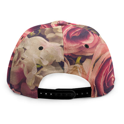 Retro Pink Roses Floral Print Snapback Cap