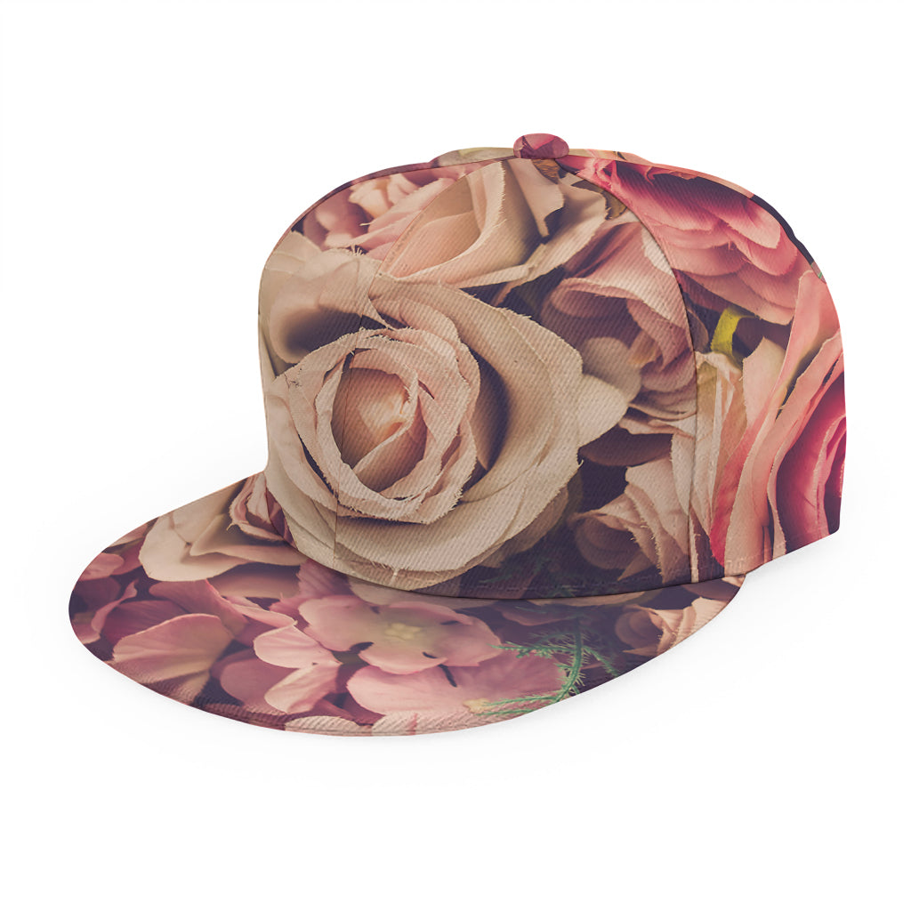 Retro Pink Roses Floral Print Snapback Cap