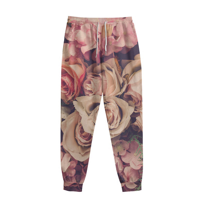 Retro Pink Roses Floral Print Sweatpants