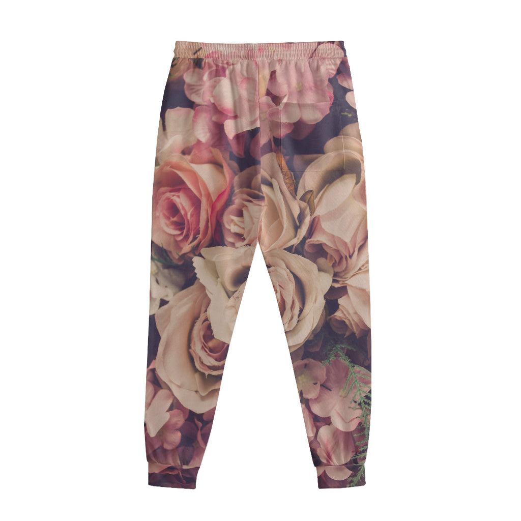 Retro Pink Roses Floral Print Sweatpants