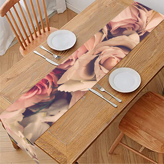 Retro Pink Roses Floral Print Table Runner