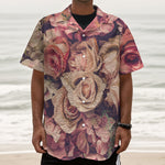 Retro Pink Roses Floral Print Textured Short Sleeve Shirt