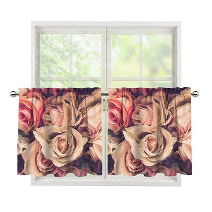 Retro Pink Roses Floral Print Tier Curtains