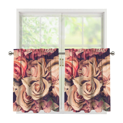 Retro Pink Roses Floral Print Tier Curtains