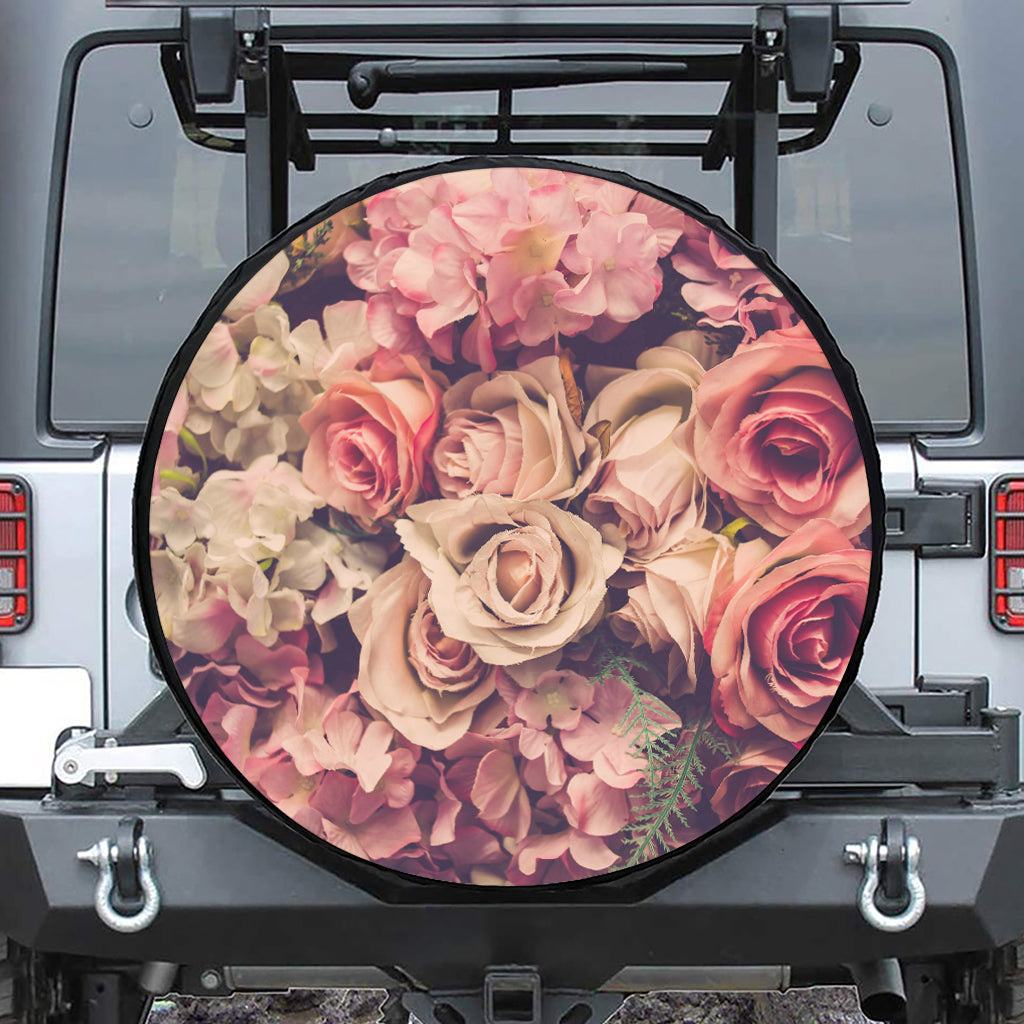 Retro Pink Roses Floral Print Tire Cover