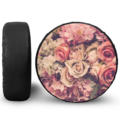 Retro Pink Roses Floral Print Tire Cover