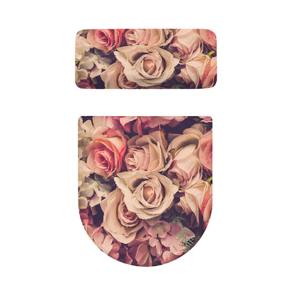Retro Pink Roses Floral Print Toilet Lid And Tank Cover Set