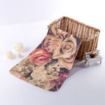 Retro Pink Roses Floral Print Towel