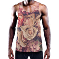 Retro Pink Roses Floral Print Men's Workout Tank Top
