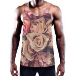 Retro Pink Roses Floral Print Training Tank Top