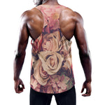 Retro Pink Roses Floral Print Training Tank Top