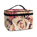 Retro Pink Roses Floral Print Travel Makeup Bag
