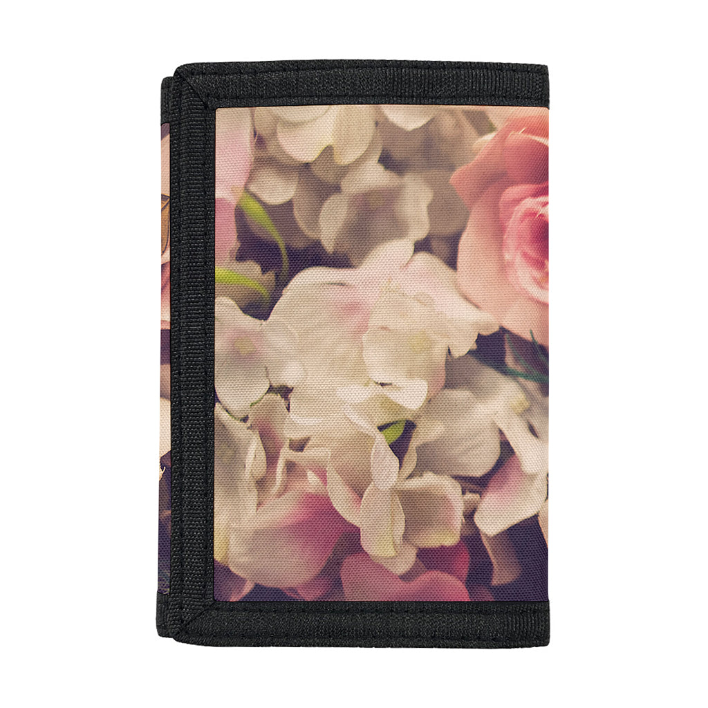 Retro Pink Roses Floral Print Trifold Wallet